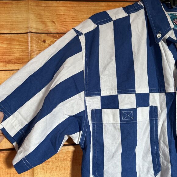 Vintage "The Nutter" Striped Short Sleeve Button Up Blue Shirt Size Small - Picture 2 of 9